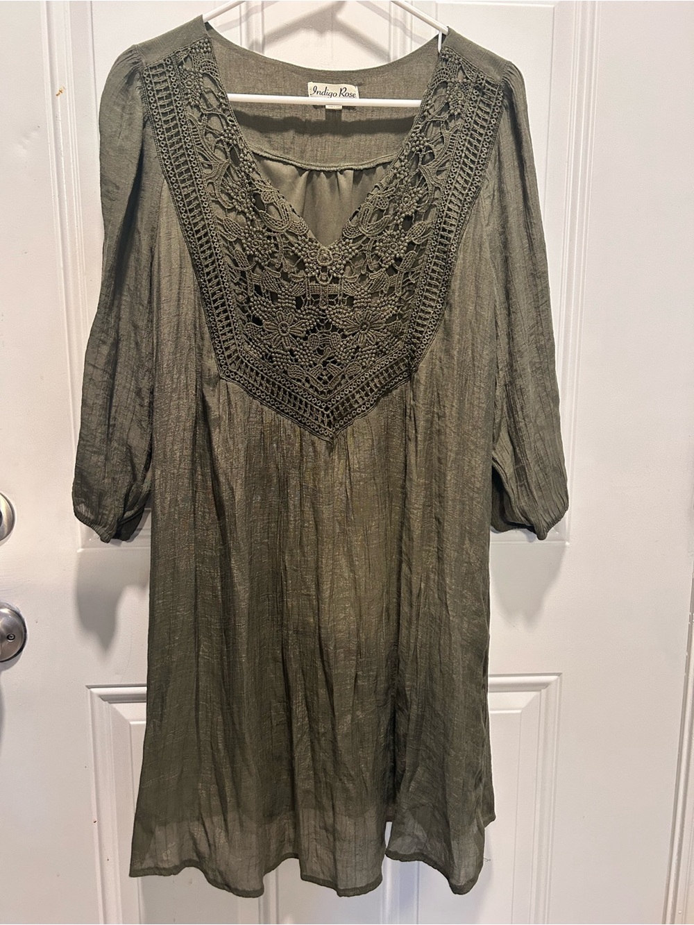 Indigo Olive Crochet V-Neck Mini Dress